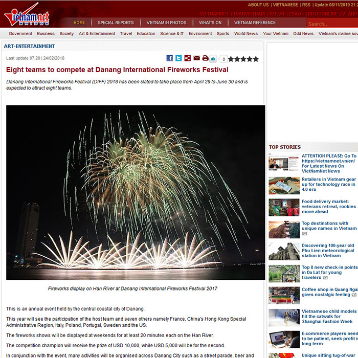 Eight teams to compete at Danang International Fireworks Festival